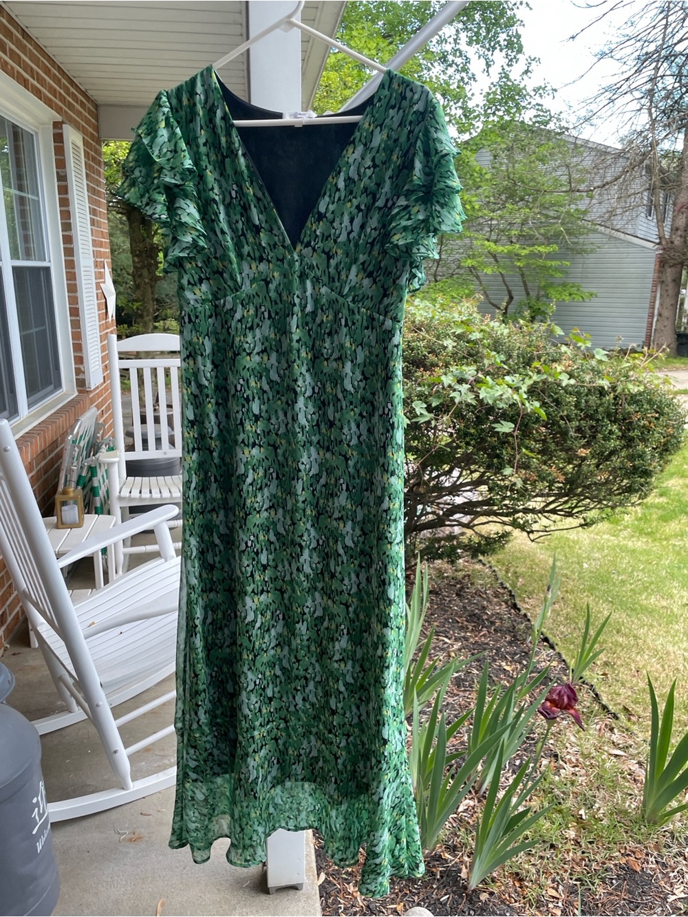 Beacon Green Floral V-Neck Flutter Sleeve Maxi Dress